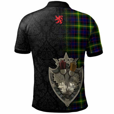 Scottish Watson Clan Crest Tartan Polo Shirt - Half Thistle Flowers Celtic Design Back Side Tartan Plaid
