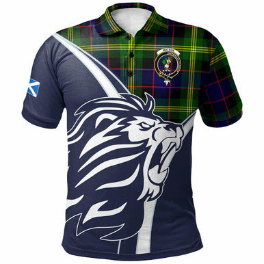 Scottish Watson Clan Crest Tartan Polo Shirt - Scottish Flag With Lion Front Side Tartan Plaid