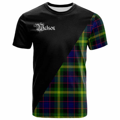 Scottish Watson Clan Crest Tartan T-Shirt - Military Logo Front Side Tartan Plaid