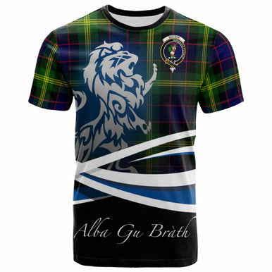 Scottish Watson Clan Crest Tartan T-Shirt - Scotland Lion Front Side Tartan Plaid