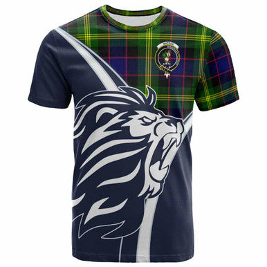 Scottish Watson Clan Crest Tartan T-Shirt - Scottish Flag With Lion Front Side Tartan Plaid