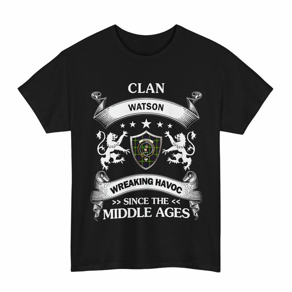Scottish Watson Clan Crest Tartan T-Shirt Wreaking Havoc Design Tartan Plaid Black Color