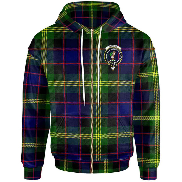 Scottish Watson Clan Crest Tartan Hoodie Zip Tartan Plaid