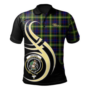 Scottish Watson Modern Clan Crest Tartan Polo Shirt Believe in Me Front Side Tartan Plaid