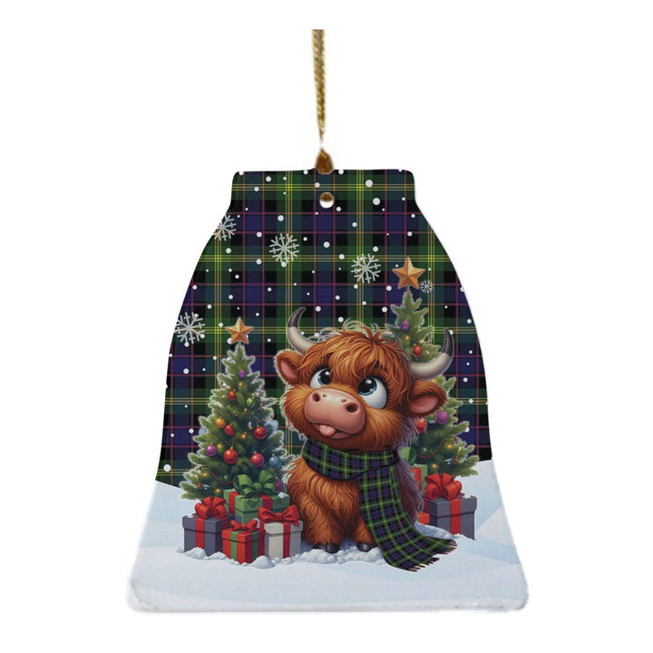 Scottish Watson Modern Clan Tartan Ceramic Ornament Cute Highland Cow Christmas Bell Style Tartan Plaid