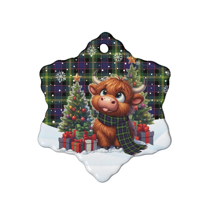 Scottish Watson Modern Clan Tartan Ceramic Ornament Cute Highland Cow Christmas Snow Flake Style Tartan Plaid