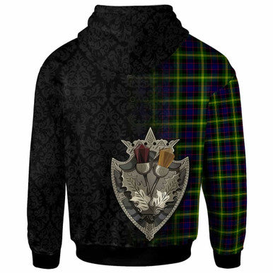 Scottish Watson Modern Clan Tartan Hoodie - Half Thistle Flowers Celtic Design Back Side Tartan Plaid