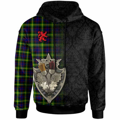 Scottish Watson Modern Clan Tartan Hoodie - Half Thistle Flowers Celtic Design Front Side Tartan Plaid