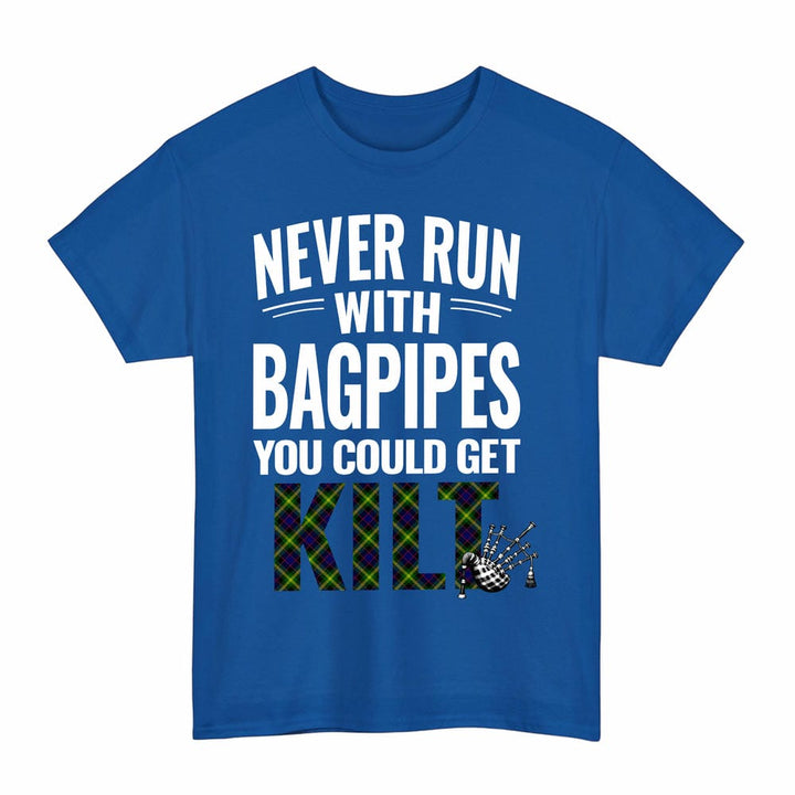 Scottish Watson Modern Clan Tartan Never Run With Bagpipes T-Shirt Tartan Plaid Royal Color