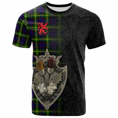 Scottish Watson Modern Clan Tartan T-Shirt - Half Thistle Flowers Celtic Design Front Side Tartan Plaid
