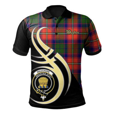Scottish Wauchope Clan Crest Tartan Polo Shirt Believe in Me Front Side Tartan Plaid