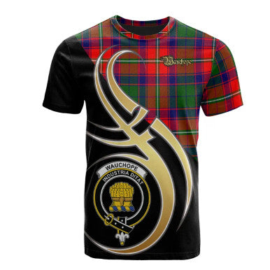 Scottish Wauchope Clan Crest Tartan T-Shirt Believe in Me Front Side Tartan Plaid