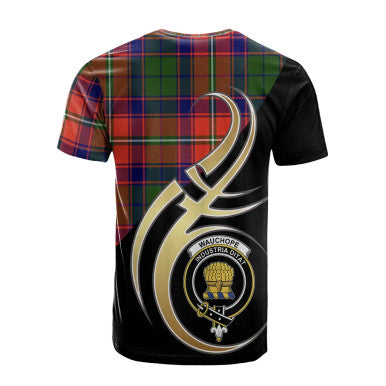 Scottish Wauchope Clan Crest Tartan T-Shirt Believe in Me Back Side Tartan Plaid