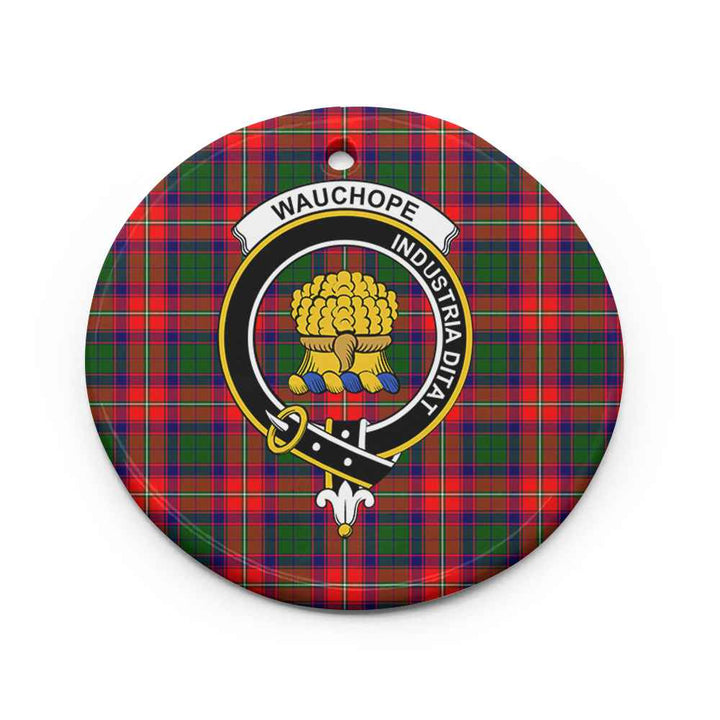 Scottish Wauchope (or Waugh) Clan Crest Tartan Ceramic Ornament Circle Shape Tartan Plaid