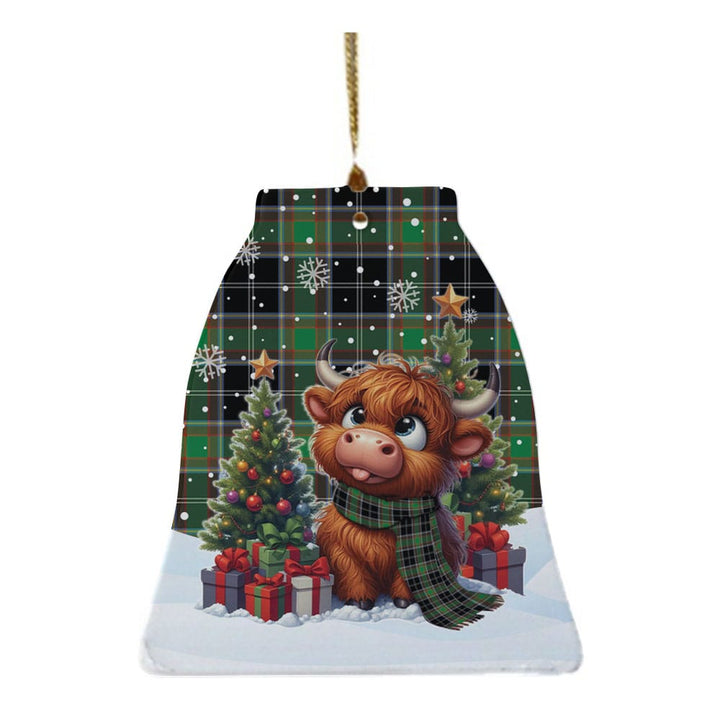 Scottish Webster Clan Tartan Ceramic Ornament Cute Highland Cow Christmas Bell Style Tartan Plaid