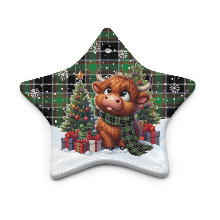 Scottish Webster Clan Tartan Ceramic Ornament Cute Highland Cow Christmas Star Style Tartan Plaid