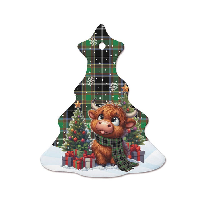 Scottish Webster Clan Tartan Ceramic Ornament Cute Highland Cow Christmas Tree Style Tartan Plaid