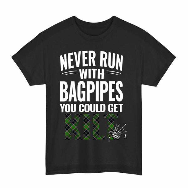 Scottish Webster Clan Tartan Never Run With Bagpipes T-Shirt Tartan Plaid Black Color