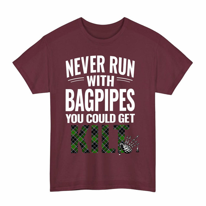 Scottish Webster Clan Tartan Never Run With Bagpipes T-Shirt Tartan Plaid Maroon Color