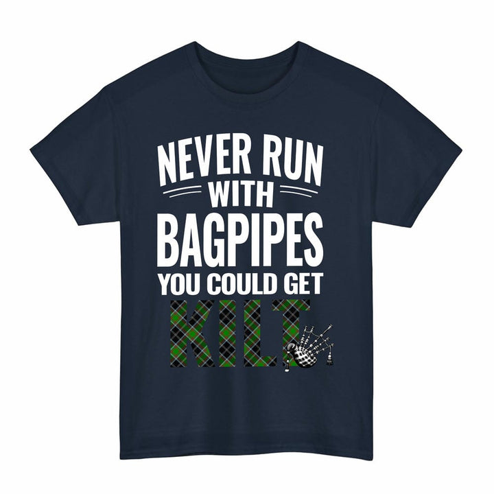 Scottish Webster Clan Tartan Never Run With Bagpipes T-Shirt Tartan Plaid Navy Color
