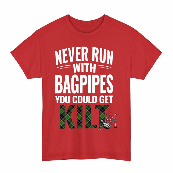 Scottish Webster Clan Tartan Never Run With Bagpipes T-Shirt Tartan Plaid Red Color