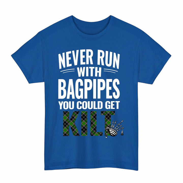 Scottish Webster Clan Tartan Never Run With Bagpipes T-Shirt Tartan Plaid Royal Color