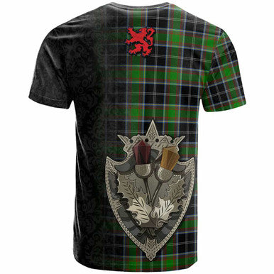 Scottish Webster Clan Tartan T-Shirt - Half Thistle Flowers Celtic Design Back Side Tartan Plaid