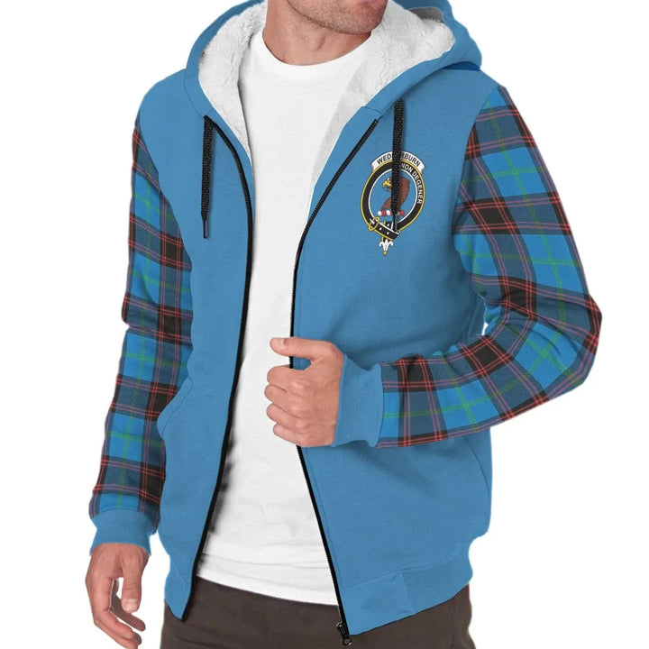 Scottish Wedderburn Clan Crest Tartan Plaid Sleeve Sherpa Hoodie