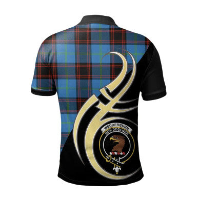Scottish Wedderburn Clan Crest Tartan Polo Shirt Believe in Me Back Side Tartan Plaid