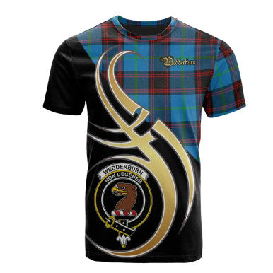 Scottish Wedderburn Clan Crest Tartan T-Shirt Believe in Me Front Side Tartan Plaid