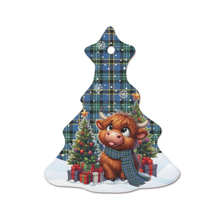 Scottish Weir Ancient Clan Tartan Ceramic Ornament Cute Highland Cow Christmas Tree Style Tartan Plaid