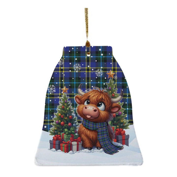 Scottish Weir Modern Clan Tartan Ceramic Ornament Cute Highland Cow Christmas Bell Style Tartan Plaid
