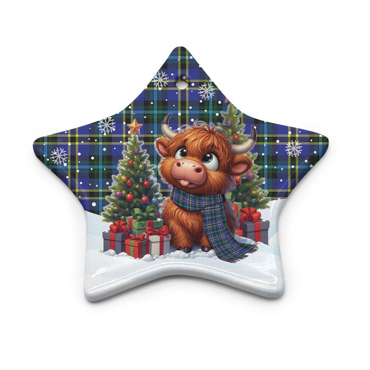 Scottish Weir Modern Clan Tartan Ceramic Ornament Cute Highland Cow Christmas Star Style Tartan Plaid