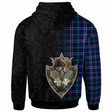 Scottish Weir Modern Clan Tartan Hoodie - Half Thistle Flowers Celtic Design Back Side Tartan Plaid
