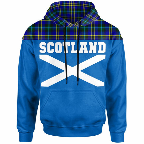 Scottish Weir Modern Clan Tartan Hoodie - Lion Rampant of Scotland With Flag Front Side Tartan Plaid