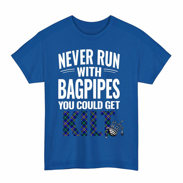 Scottish Weir Modern Clan Tartan Never Run With Bagpipes T-Shirt Tartan Plaid Royal Color