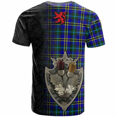 Scottish Weir Modern Clan Tartan T-Shirt - Half Thistle Flowers Celtic Design Back Side Tartan Plaid