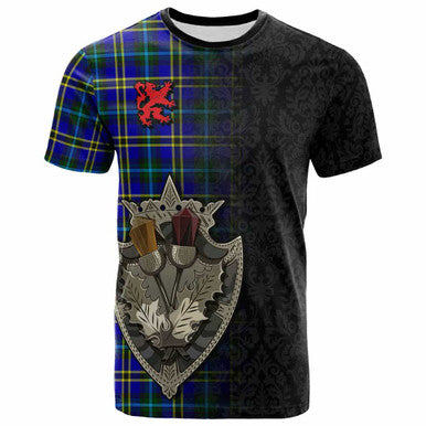 Scottish Weir Modern Clan Tartan T-Shirt - Half Thistle Flowers Celtic Design Front Side Tartan Plaid