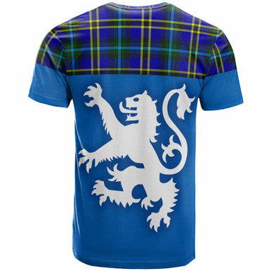 Scottish Weir Modern Clan Tartan T-Shirt - Lion Rampant of Scotland With Flag Back Side Tartan Plaid