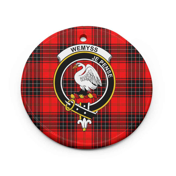 Scottish Wemyss Clan Crest Tartan Ceramic Ornament Circle Shape Tartan Plaid