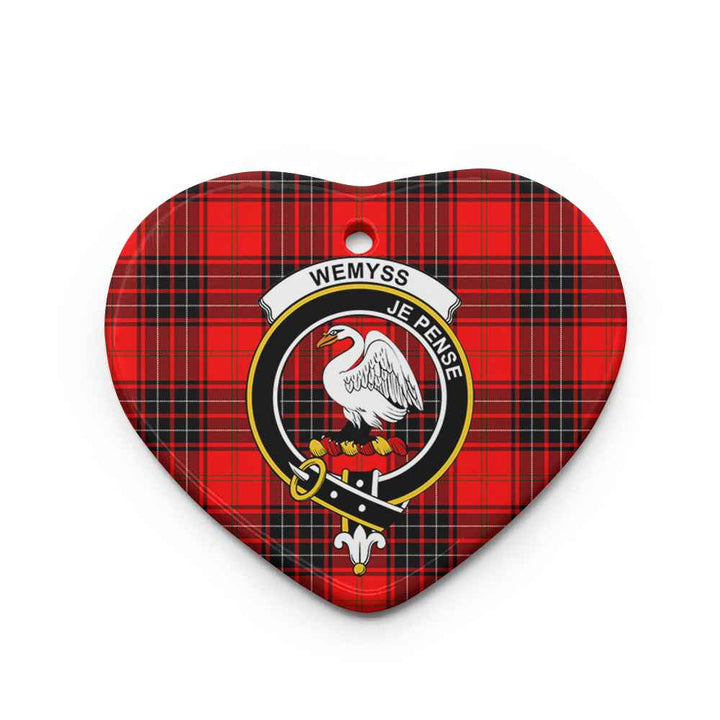 Scottish Wemyss Clan Crest Tartan Ceramic Ornament Heart Shape Tartan Plaid