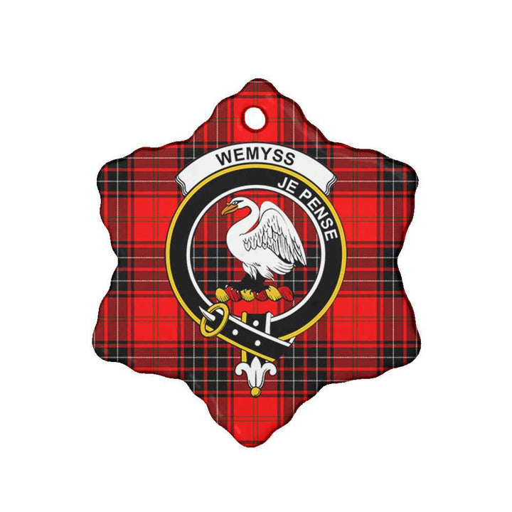Scottish Wemyss Clan Crest Tartan Ceramic Ornament Snow Flake Shape Tartan Plaid