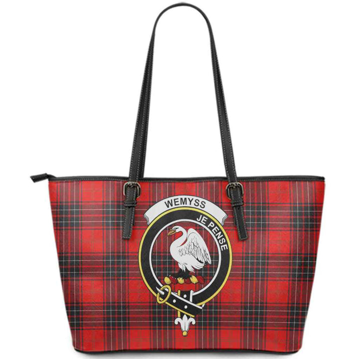 Scottish Wemyss Clan Crest Tartan Leather Tote Tartan Plaid