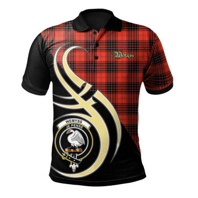 Scottish Wemyss Modern Clan Crest Tartan Polo Shirt Believe in Me Front Side Tartan Plaid