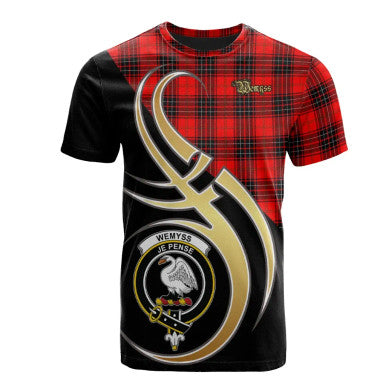 Scottish Wemyss Modern Clan Crest Tartan T-Shirt Believe in Me Front Side Tartan Plaid
