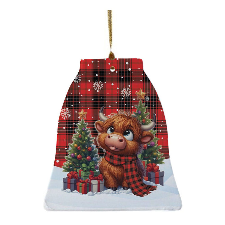 Scottish Wemyss Modern Clan Tartan Ceramic Ornament Cute Highland Cow Christmas Bell Style Tartan Plaid