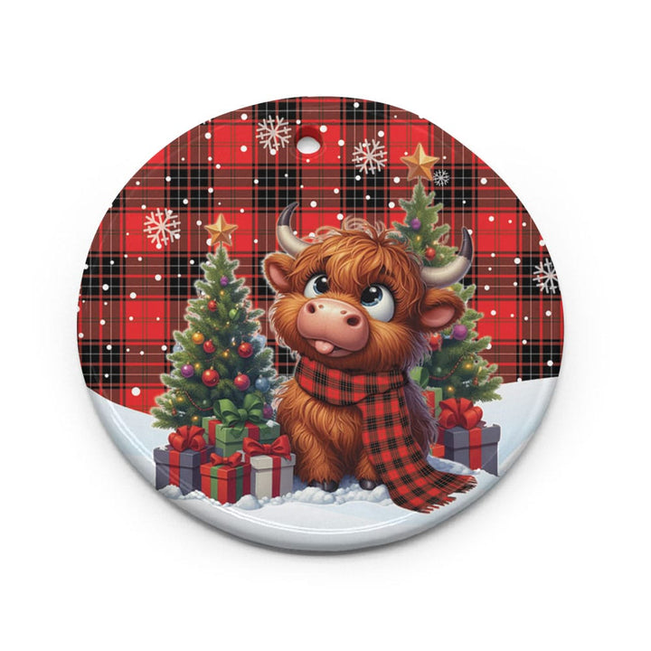 Scottish Wemyss Modern Clan Tartan Ceramic Ornament Cute Highland Cow Christmas Circle Style Tartan Plaid