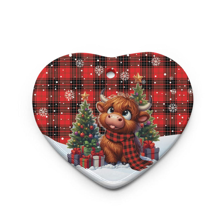 Scottish Wemyss Modern Clan Tartan Ceramic Ornament Cute Highland Cow Christmas Heart Style Tartan Plaid