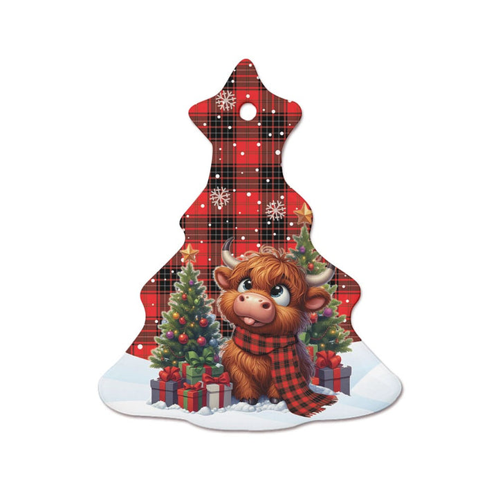Scottish Wemyss Modern Clan Tartan Ceramic Ornament Cute Highland Cow Christmas Tree Style Tartan Plaid