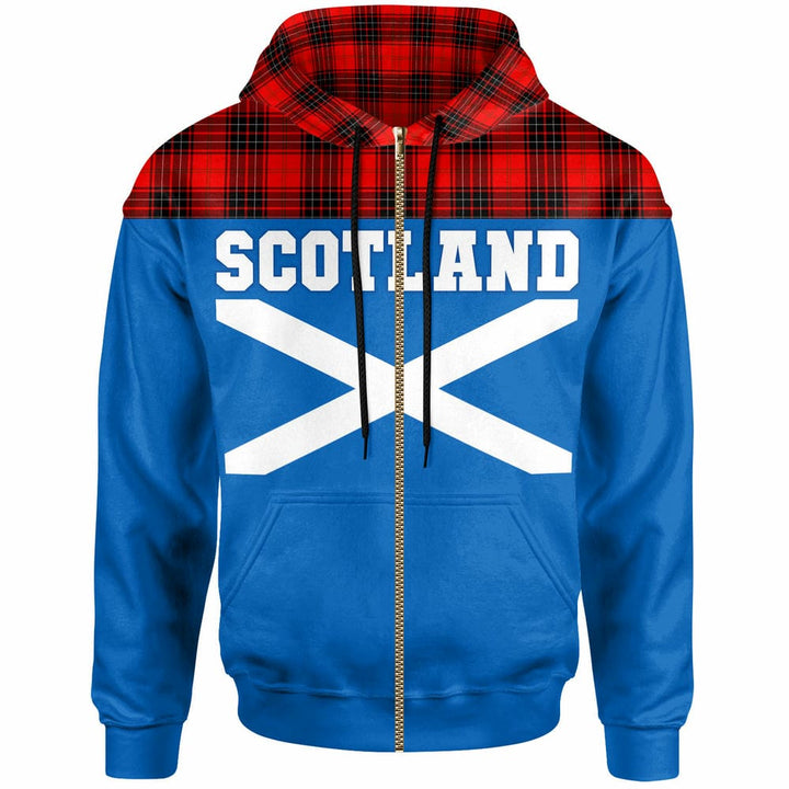 Scottish Wemyss Modern Clan Tartan Hoodie - Lion Rampant of Scotland With Flag Zip-up Tartan Plaid